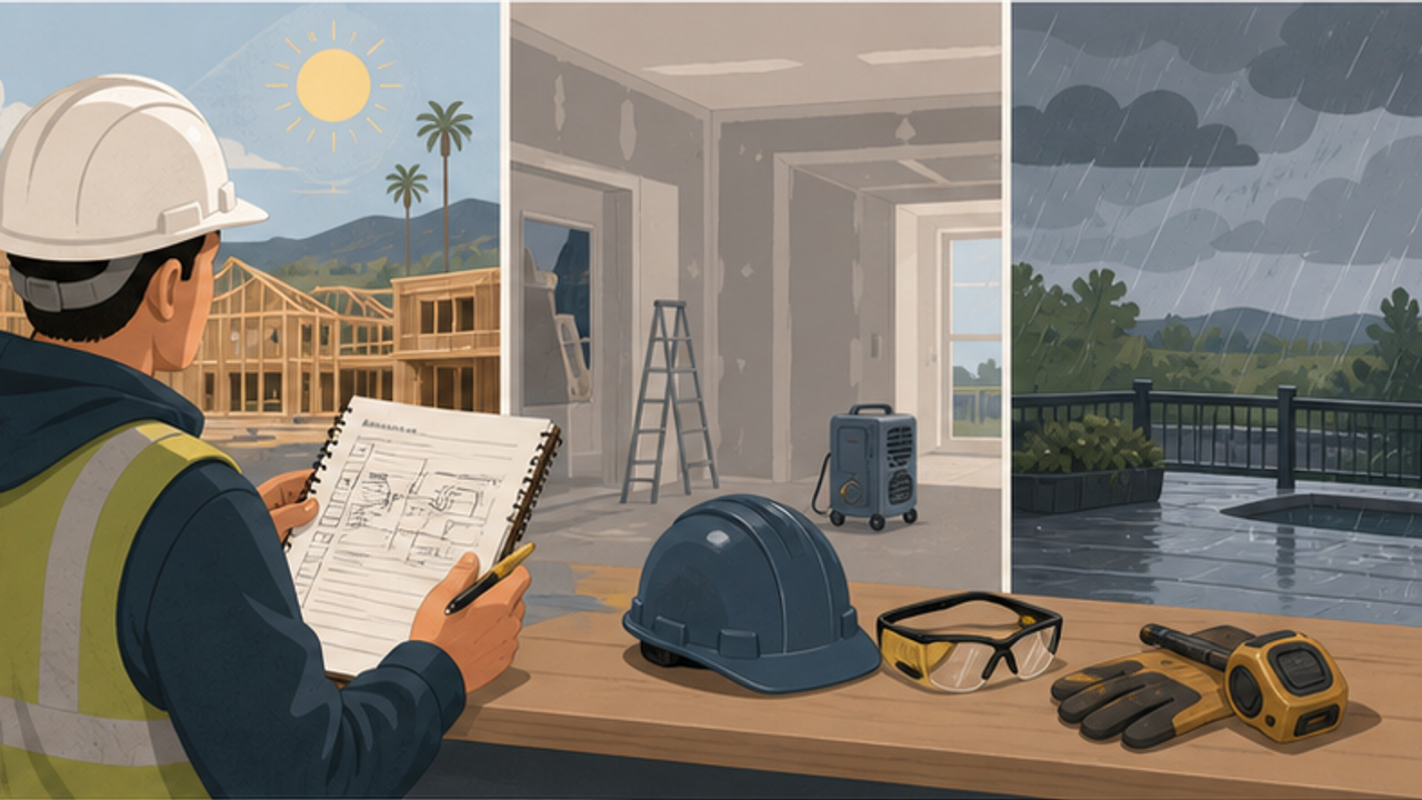 Outdoor jobsite observation scene for choosing a contractor trade